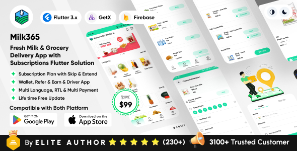 Milk365 milk delivery app source code with subscription system preview