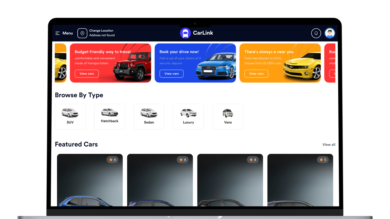 CarLink - Car Rental Booking System - Multivendor Vehicle Hire Platform - Online Car Reservation Screenshot 1