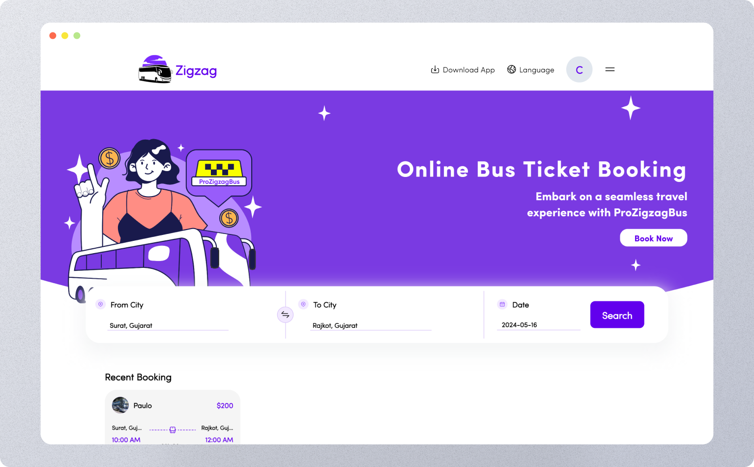 ProZigzagBus Flutter web bus reservation screenshot 1