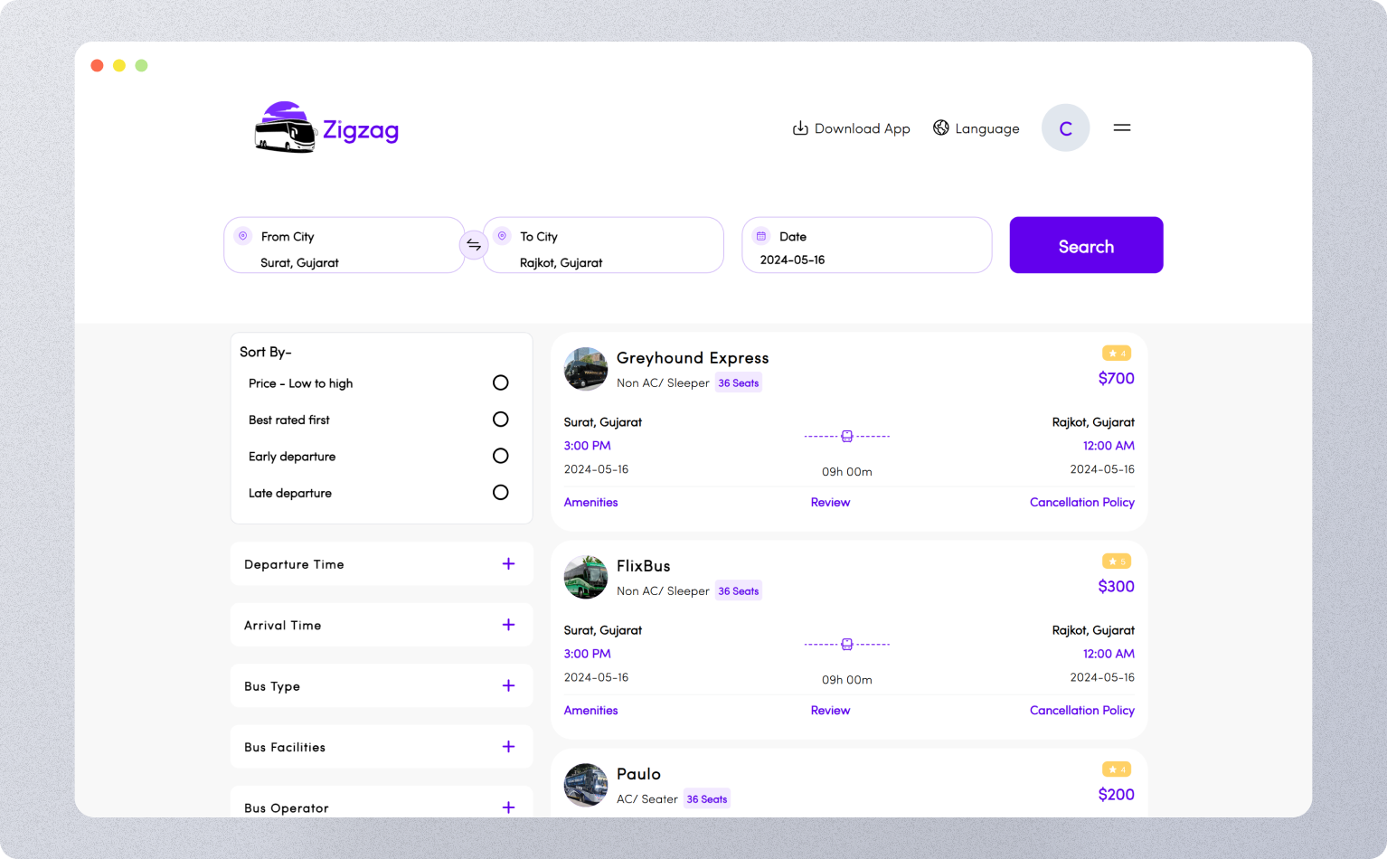 ProZigzagBus Flutter web bus reservation screenshot 3 thumbnail