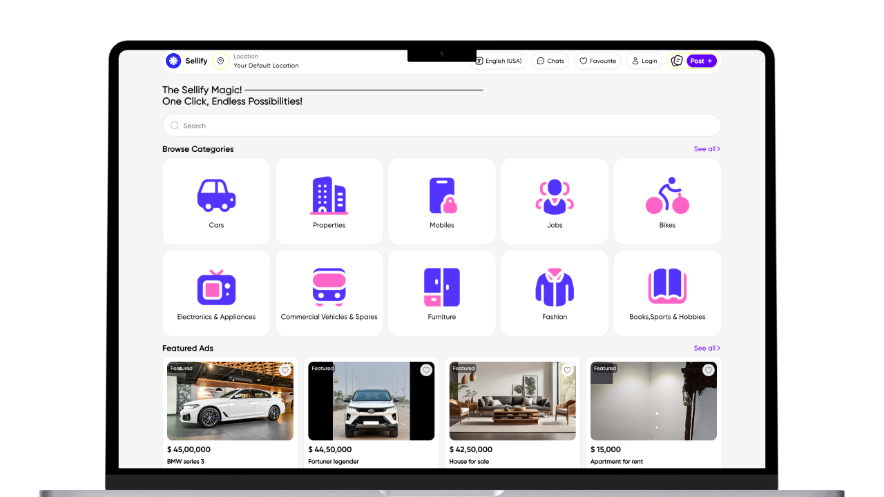 Sellify Flutter web classified marketplace screenshot 1